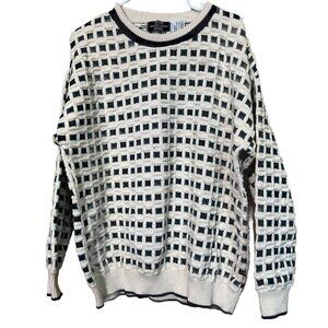 Vtg 90s Expressions Grandpa Cotton Knit Sweater Size XL Window Pane Cosby Retro